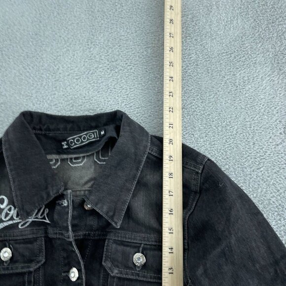 Coogi Black Denim Cropped Jacket With Embroidered Womens M 2502 - Picture 7 of 10